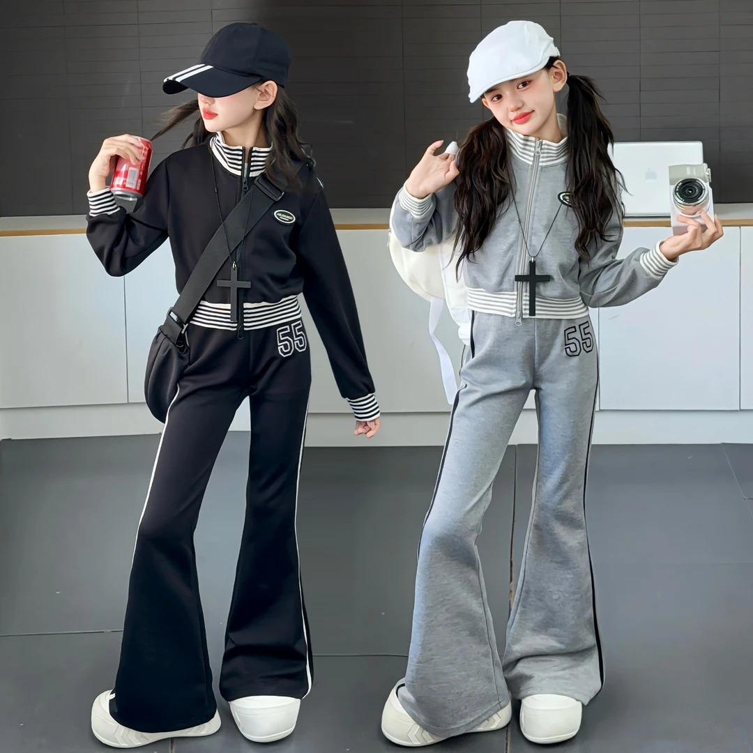 女童酷飒拽姐套装秋装2025新款中大儿童秋季巨好看洋气外套两件套