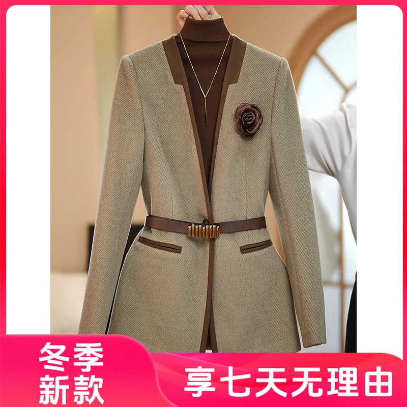 【AMNK服饰】2024秋冬浅卡其色新款简约设计师系列修身西装外套