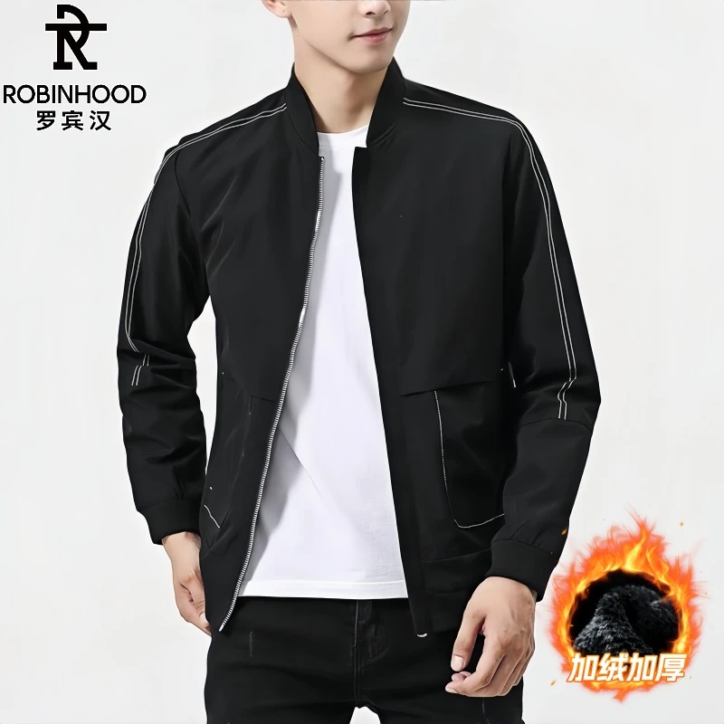 罗宾汉/ROBINHOOD青年棒球领外套春秋季新款上衣百搭休闲加绒夹克