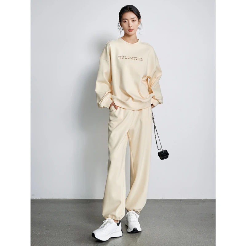 棉仓3421481003-【特】宽松胸口字母绣花卫衣套装-卫裤