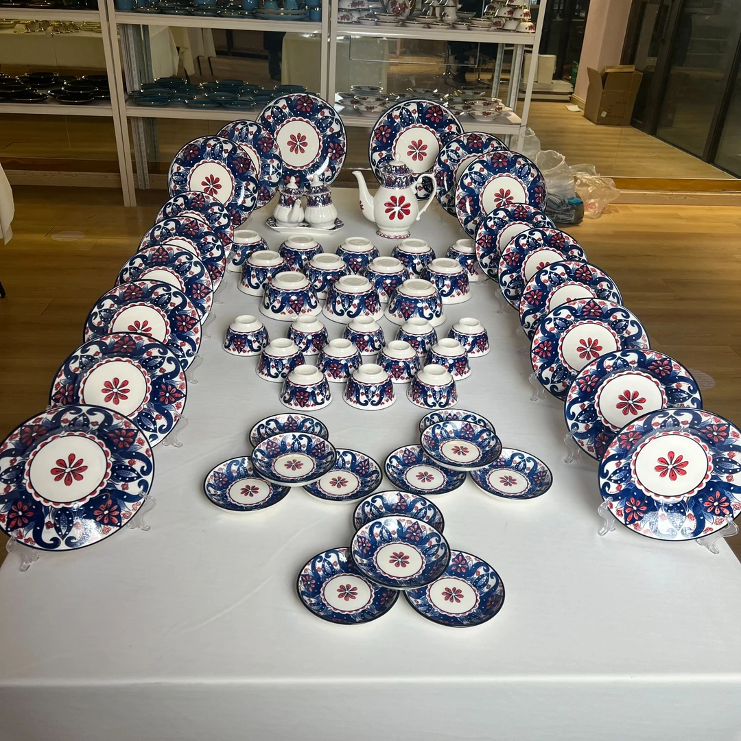 新疆包邮【蓝花碗碟58件陶瓷餐具套装】多数量 好看 陶瓷家用高档