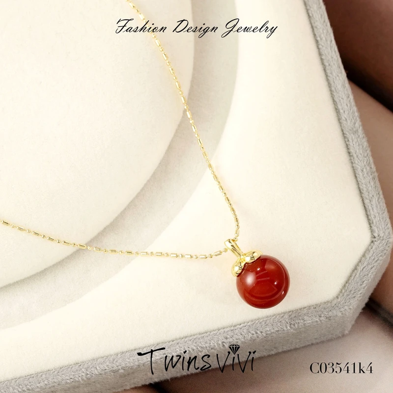 铜合金合成锆石项链 Twins VIVI 镀K金 红色柿子吊坠/C03541
