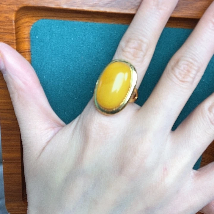 蜜蜡戒指银S925镶嵌戒指