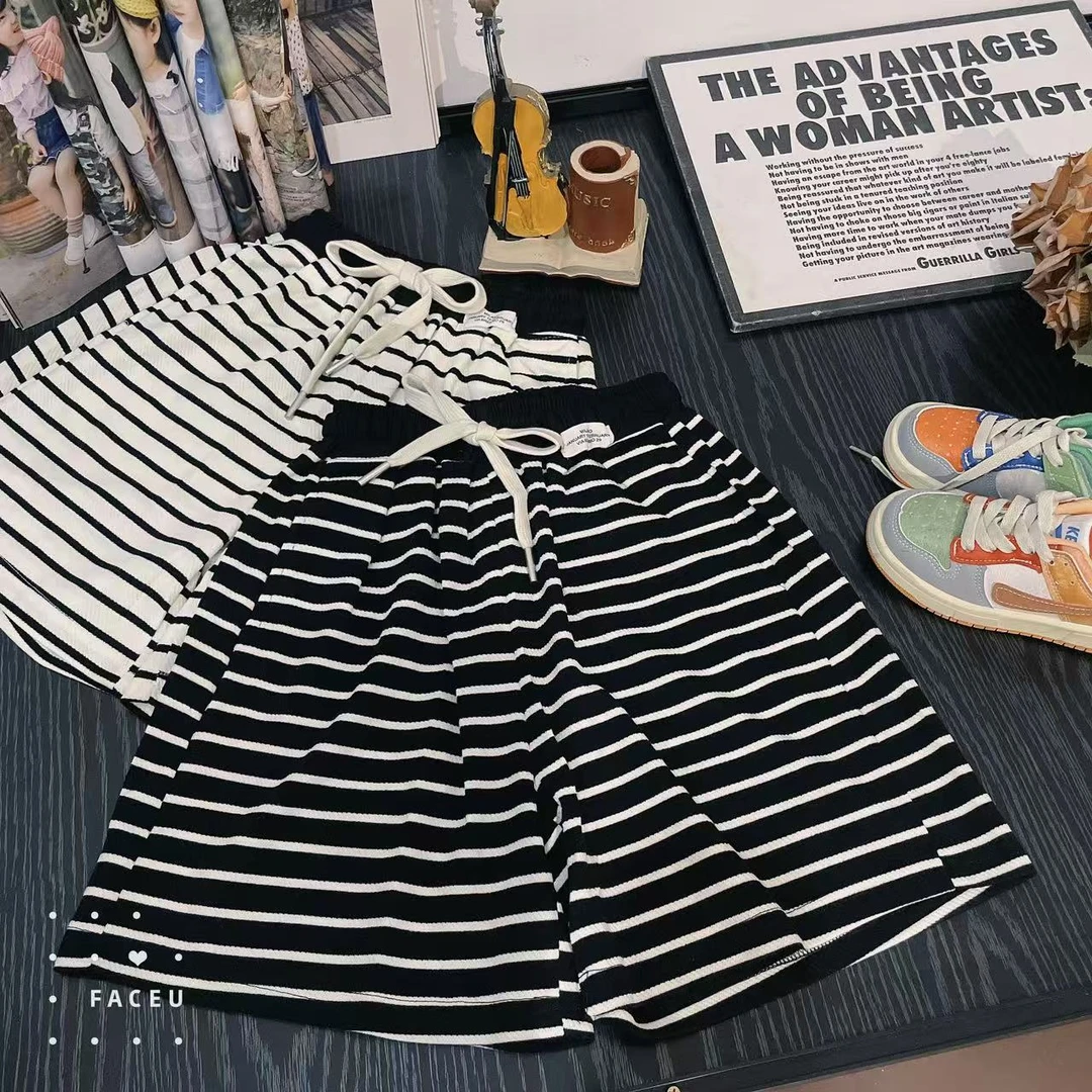 504141 韩版男童女童休闲舒适时尚洋气百搭条纹日常短裤