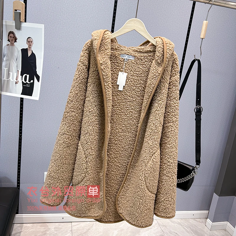 （衣兮连帽毛毛外套）秋冬加厚保暖加绒长袖简约休闲连帽宽松上衣D