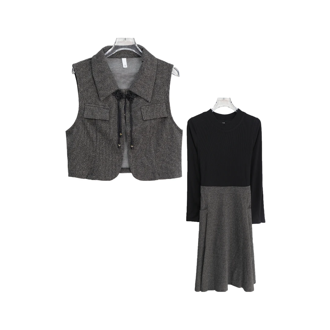 新中式盘扣设计感马甲修身显瘦打底裙高级感套装S4160