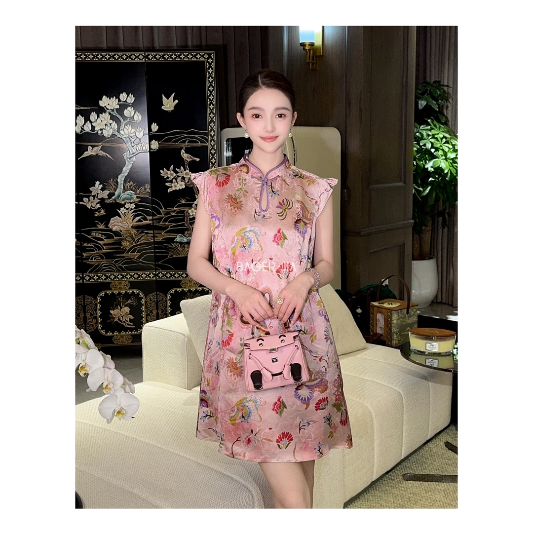 28-【蝶舞飞扬】宝儿家含幂BE47525206XQ夏蝴蝶印花立领盘扣上衣裙