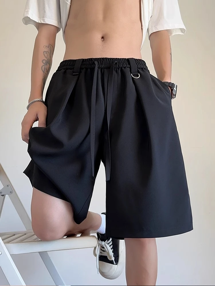 夏季薄款冰丝西装短裤男宽松直筒潮流中裤垂感速干外穿休闲五分裤