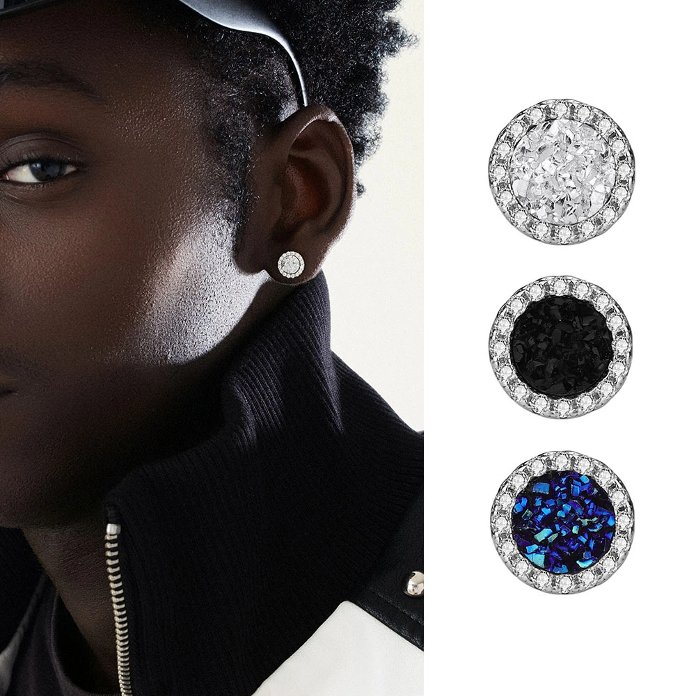 ACITY 925银耳饰 喜城纯银镶钻锆石晶簇耳钉男女高级蓝色耳环超闪