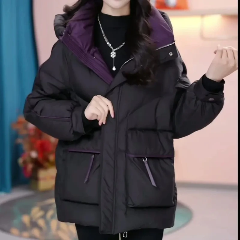 【羽绒服】2025冬新款时尚洋气宽松保暖加厚休闲潮流连帽白鸭绒外套