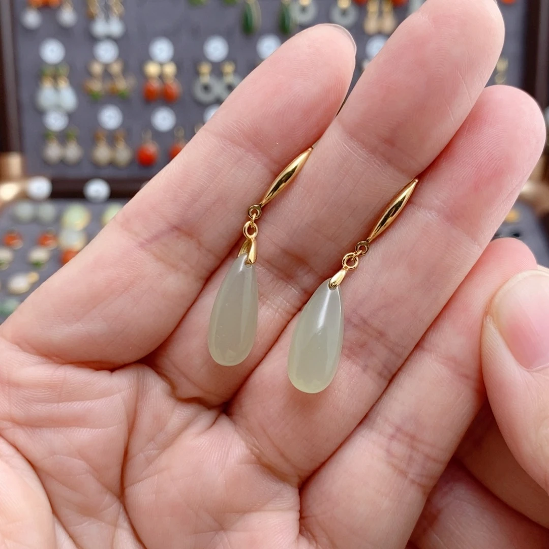 银S925镶嵌和田玉耳饰