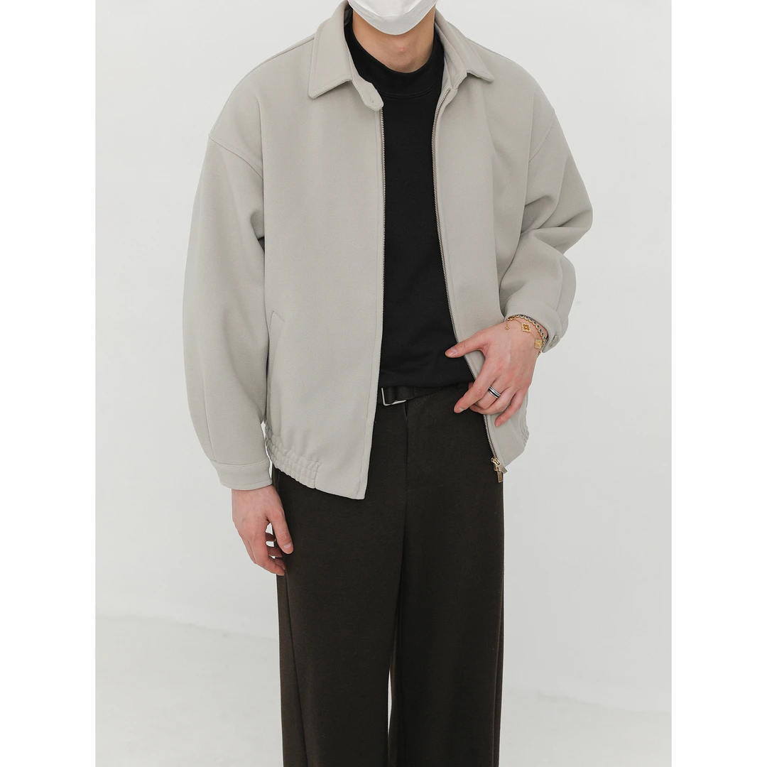 卓卓韩版简约风休闲翻领夹克 男秋冬高级感宽松休闲夹棉毛呢外套