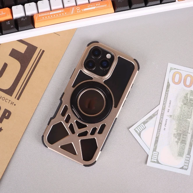 BIBERCAS手机壳适用苹果iphone16promax金属防摔镂空散热保护套WJ