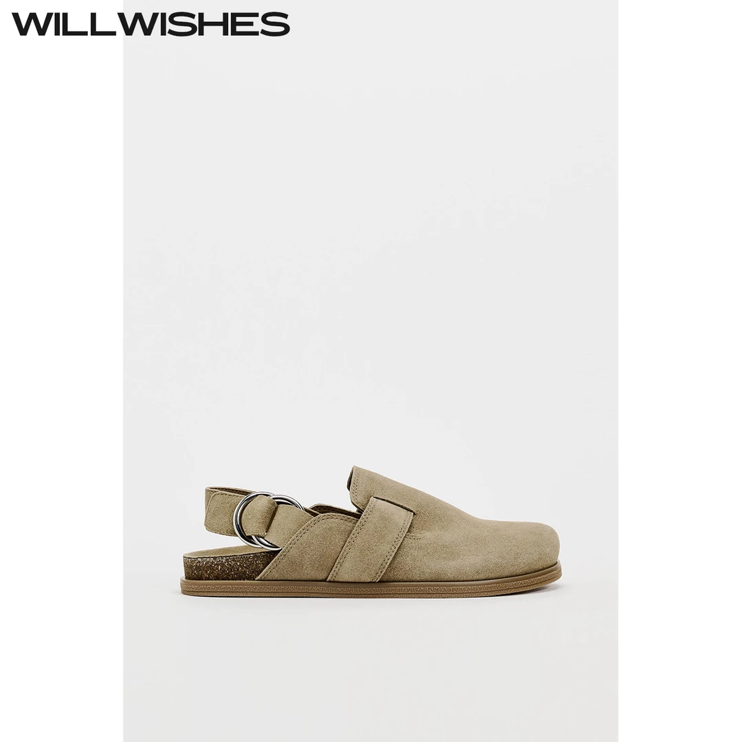 WILLWISHES/王玎设计女鞋春夏英伦风半拖女一脚蹬平底包头拖鞋女