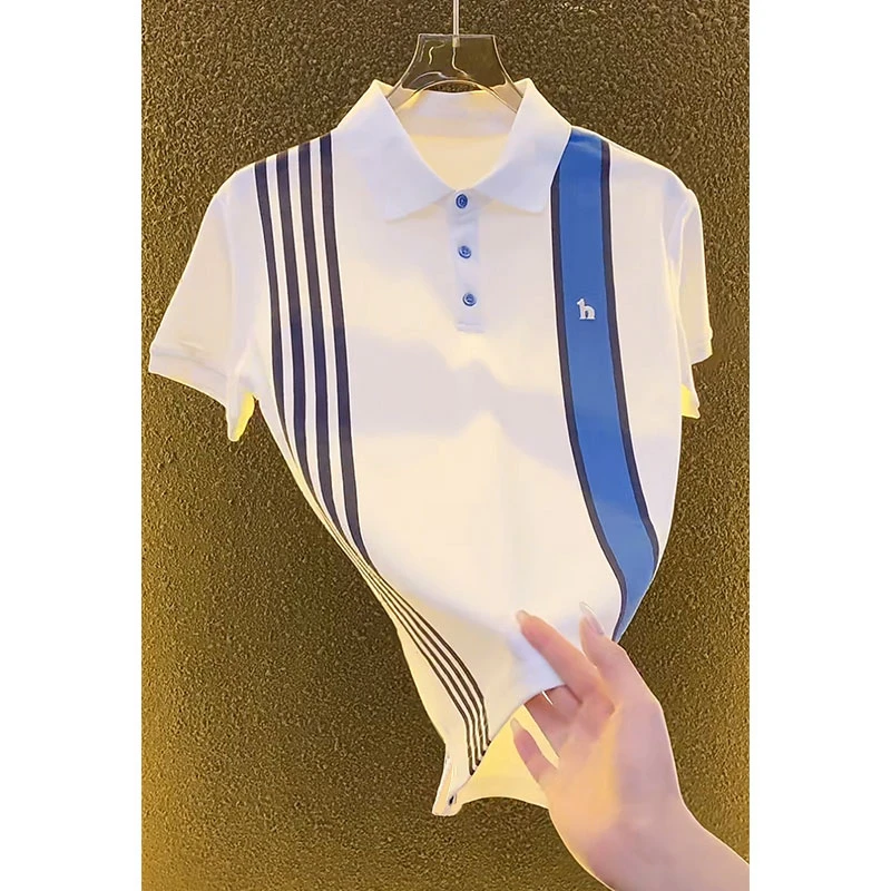 欧货轻奢高定商务休闲男装Polo衫2025夏季新款设计感撞色条纹体恤