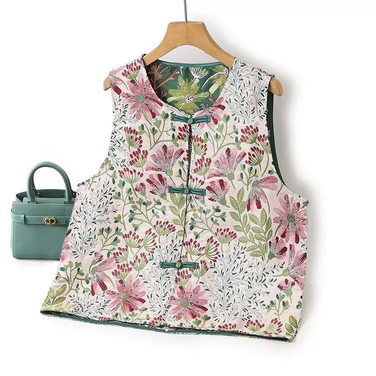 女提花马夹新中式女夏季印花马甲民族风唐装