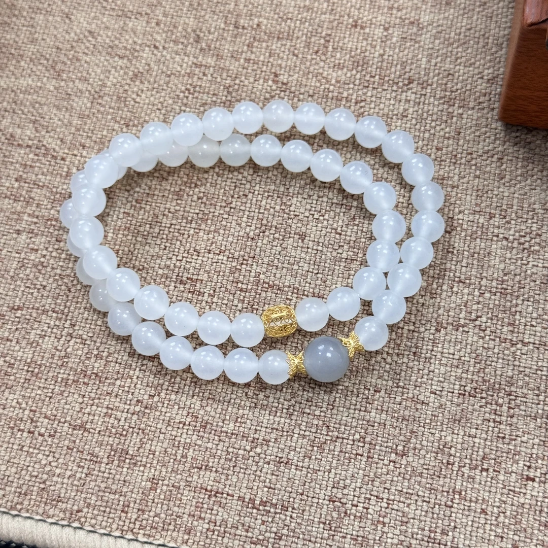 和田玉白色卡6mmDIY手串拍一发一z（多样性发货）