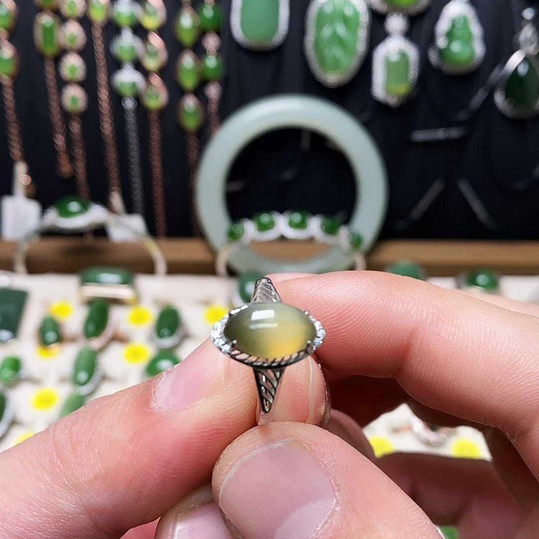 和田玉（碧玉）银S925镶嵌戒指
