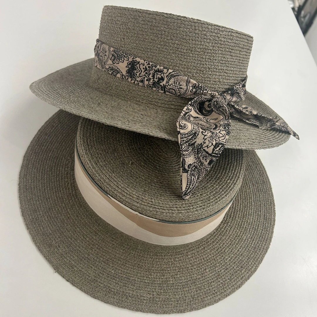 女士夏季户外平顶编织草帽子MZ225211