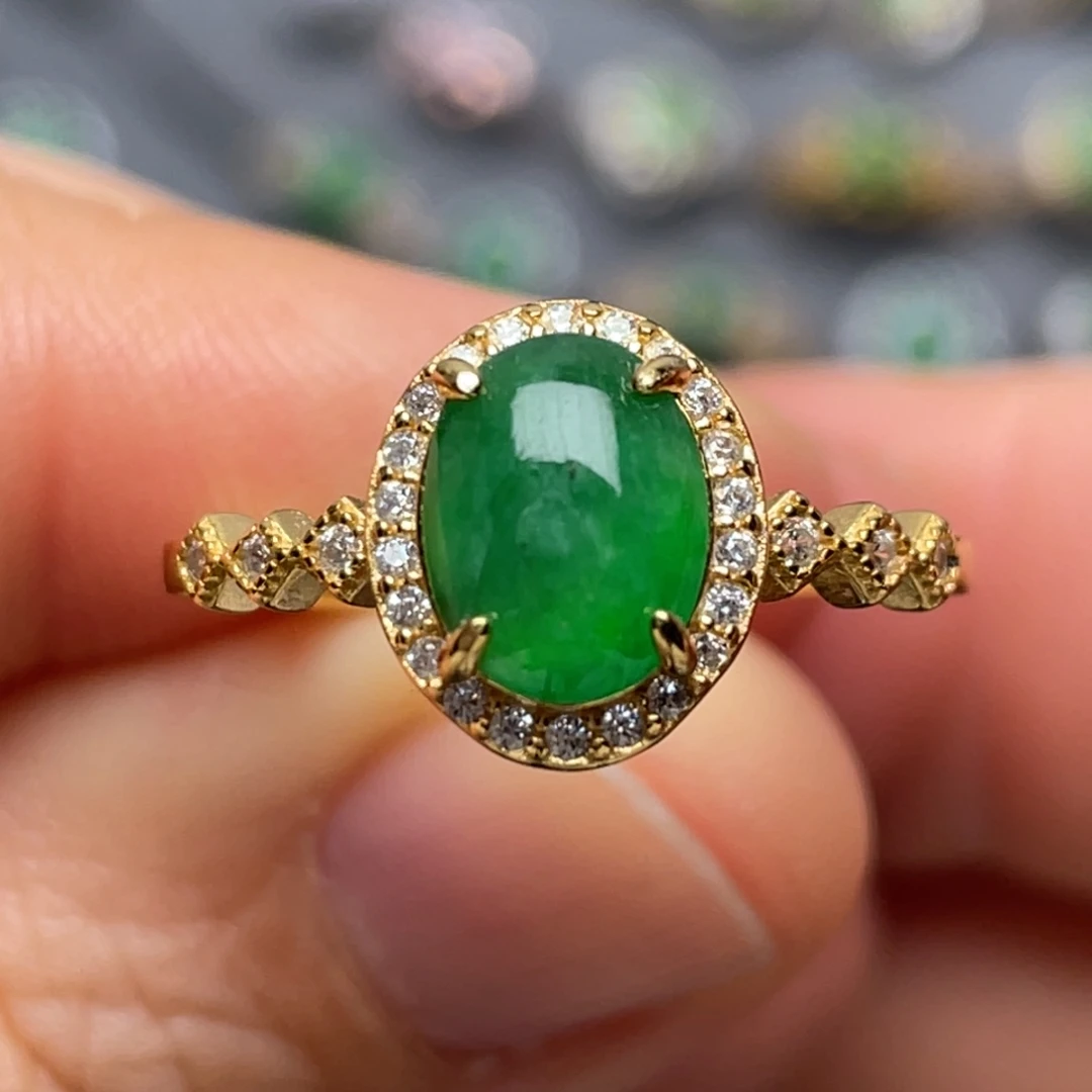 翡翠银S925镶嵌戒指纯天然缅甸翡翠A货