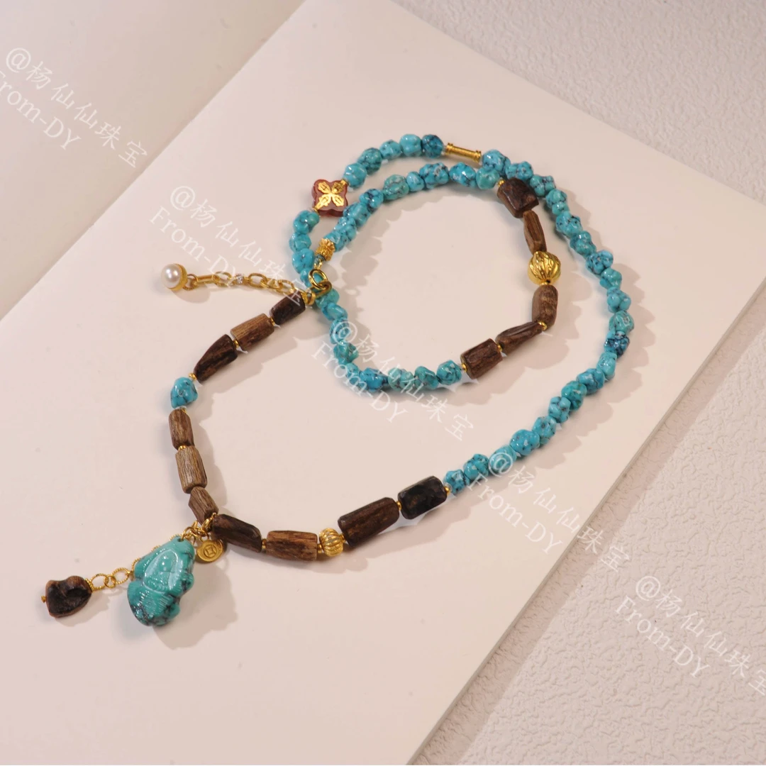 【杨仙仙珠宝】18K厚金镶嵌绿松石（文莱）多宝项链- A3577