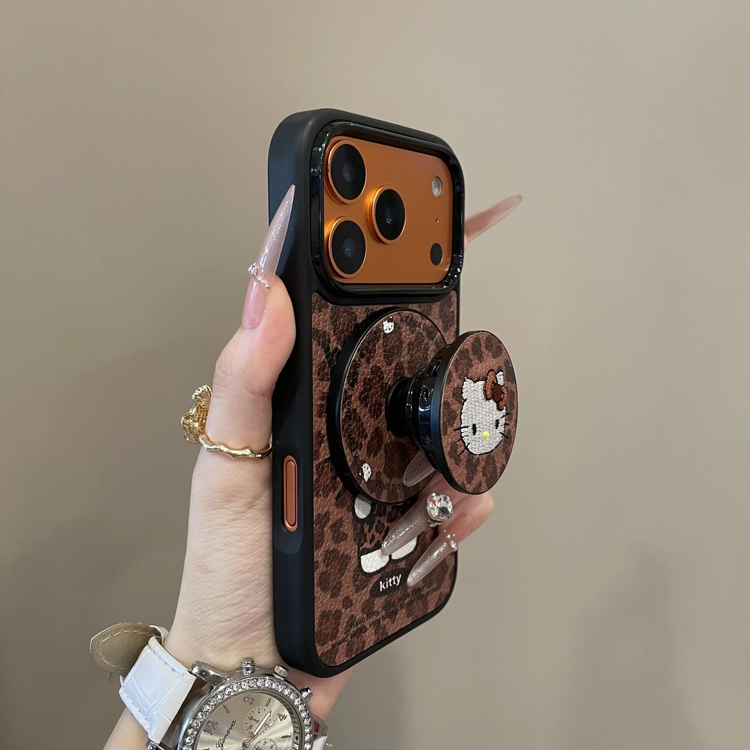 复古豹纹自拍KT猫磁吸适用iPhone17pro手机壳16pm可爱15小众14pro