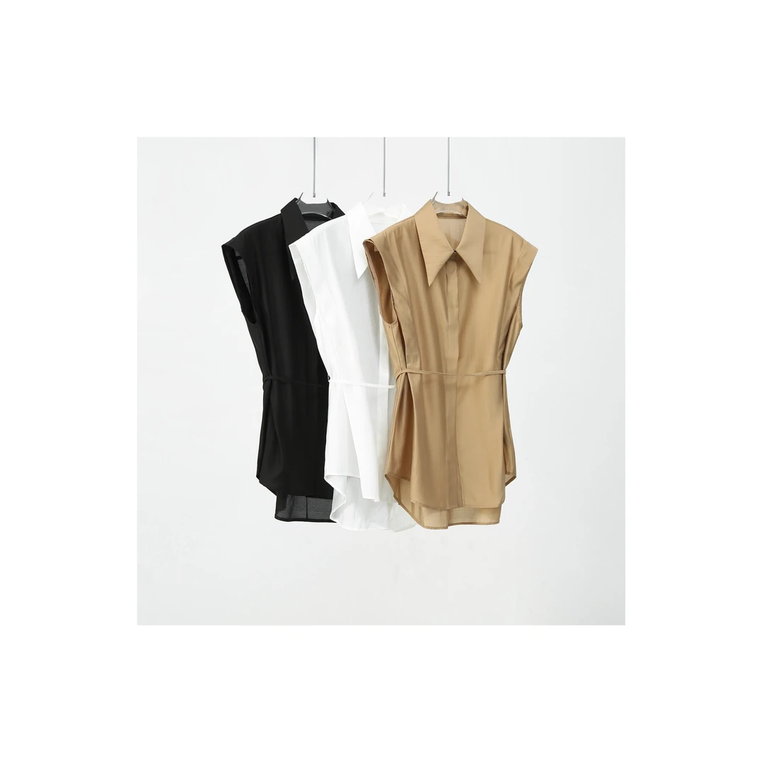 【欧式穿搭】天丝夏季纯色衬衫无袖连衣裙-453-86111