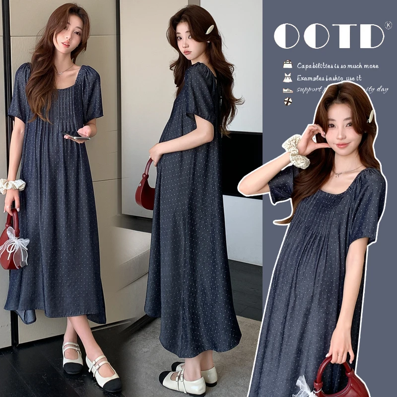 【嗒嗒】2025新款夏季孕妇装显瘦气质漂亮薄款连衣裙中长款大码女