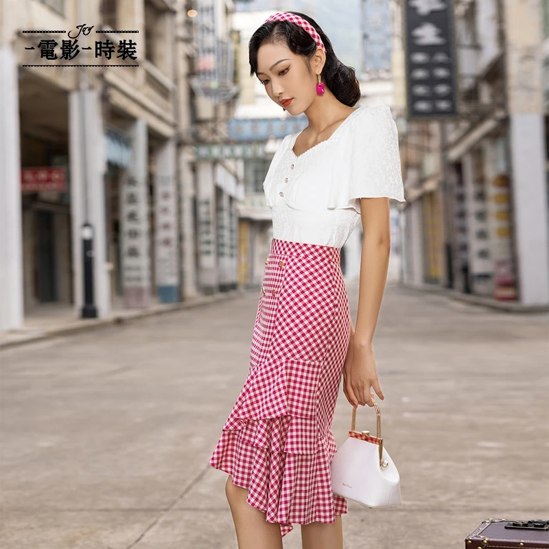 【白姐专属】一电影一时装短袖方领衬衫上衣FEJS121659