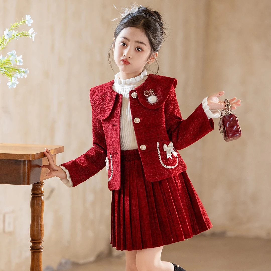 女童秋冬套装时髦洋气儿童两件套公主裙2025新款女孩小香风套装裙