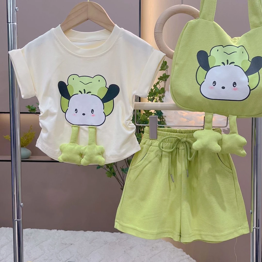 纯棉女童短袖套装夏季夏装2025新款洋气儿童休闲短裤卡通