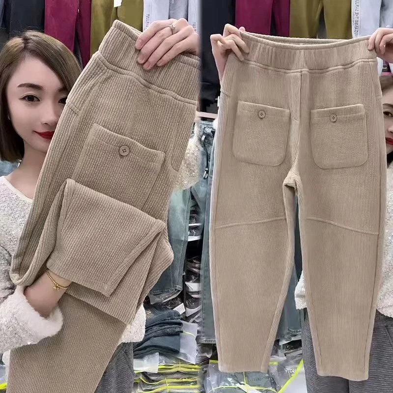 秋冬雪尼尔裤子女加厚新款棉绒高腰奶奶裤宽松休闲裤显瘦休闲裤
