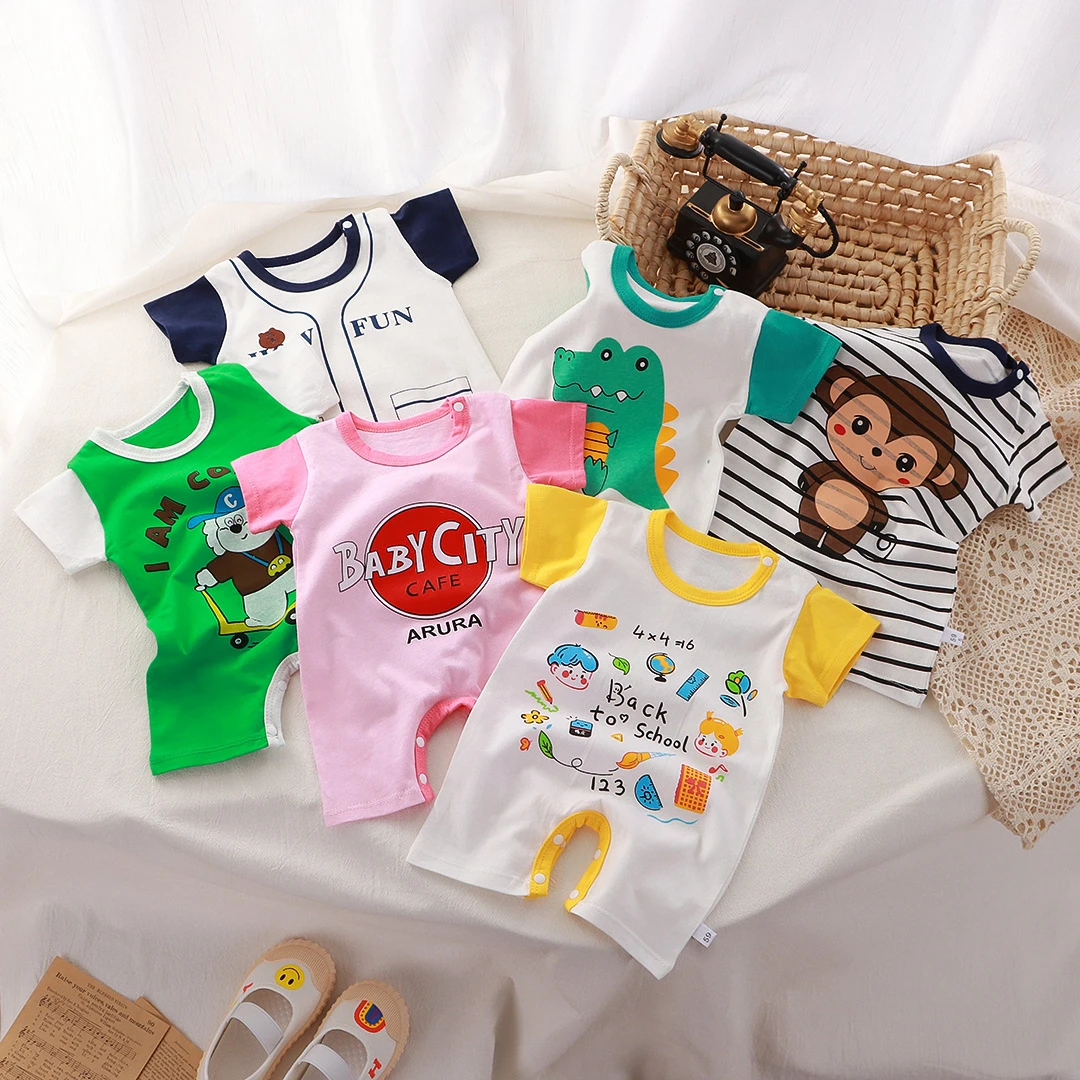 新款夏季服装新生儿宝宝纯棉短袖薄款开档爬服婴儿连体衣服哈衣