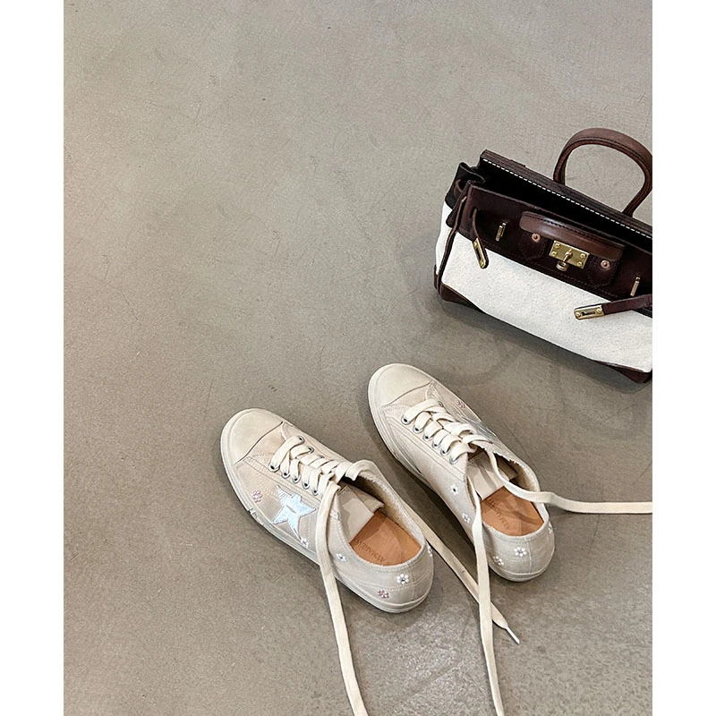 吕小布 |星星手工彩钻 做脏做旧复古真皮鞋休闲运动板鞋女0503