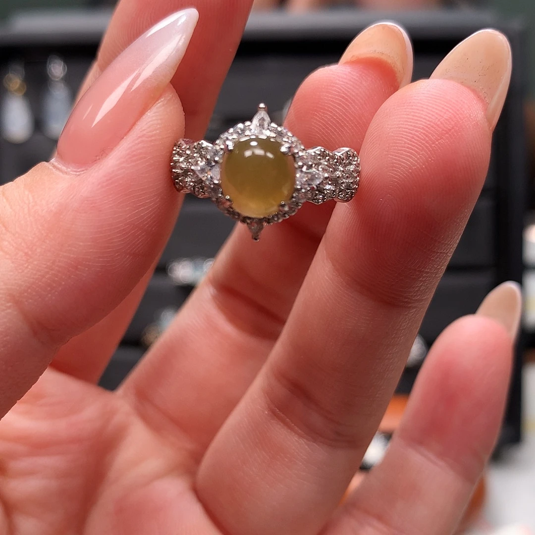 翡翠银S925镶嵌颈饰戒指