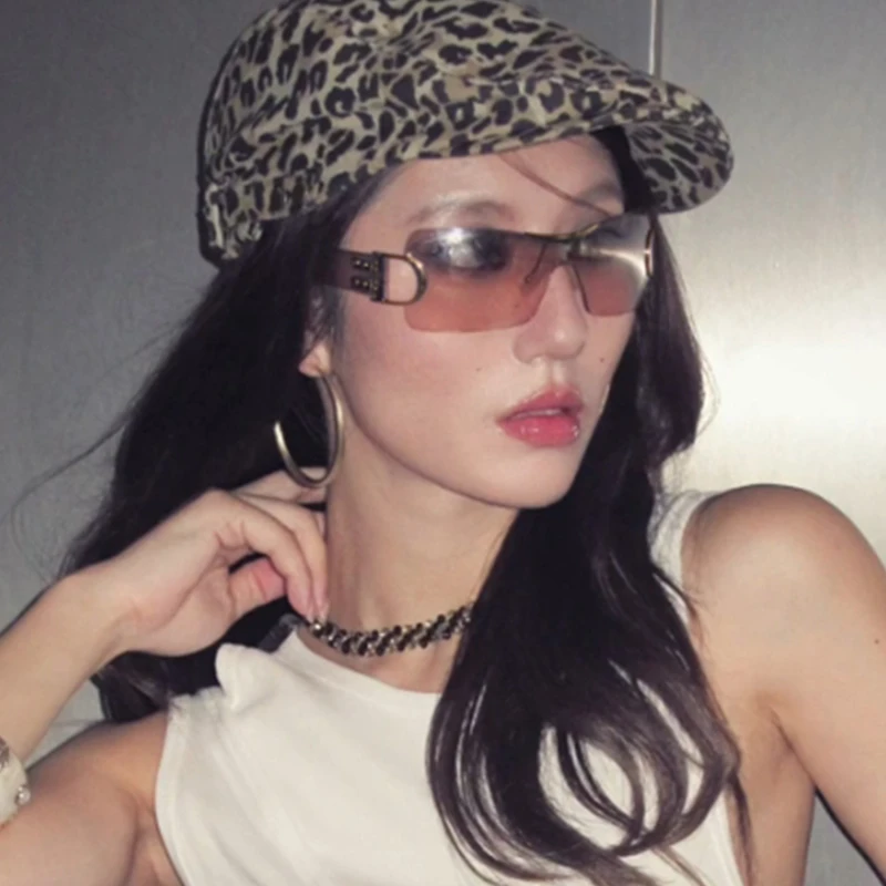 2000年Y2K千禧风墨镜女时尚街拍凹造型个性潮流无框太阳眼镜古早