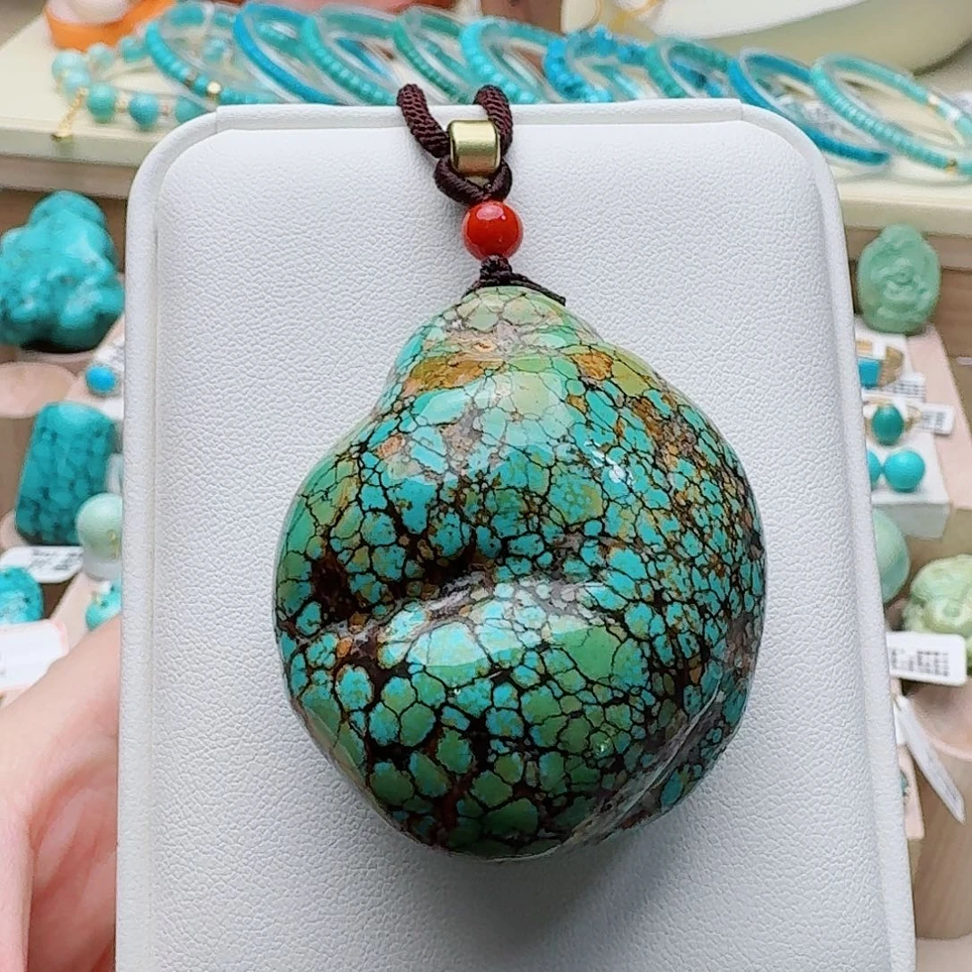 绿松石未镶嵌高瓷特色唐三彩大随形手把件吊坠（克价208）