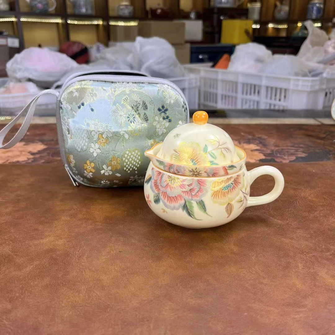 精致高级刺绣牡丹茶咖杯带刺绣包个人泡1868