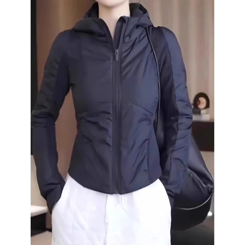 韩系纯色连帽冲锋衣外套女款秋季2025新款加厚简约百搭上衣