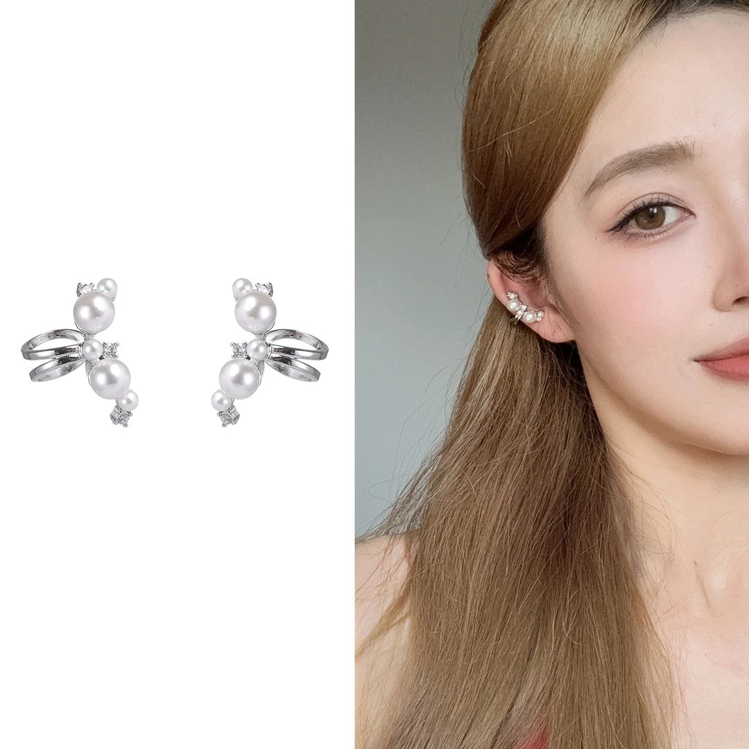 oushipei/欧诗佩 铜合金仿珍珠耳饰  气质甜美百搭珍珠镶钻耳夹女