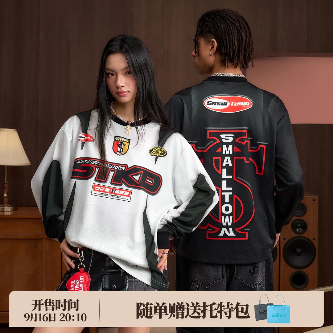 STK SmallTownKid 蛇纹十字赛车球衣长袖T恤机车印花复古流上衣潮