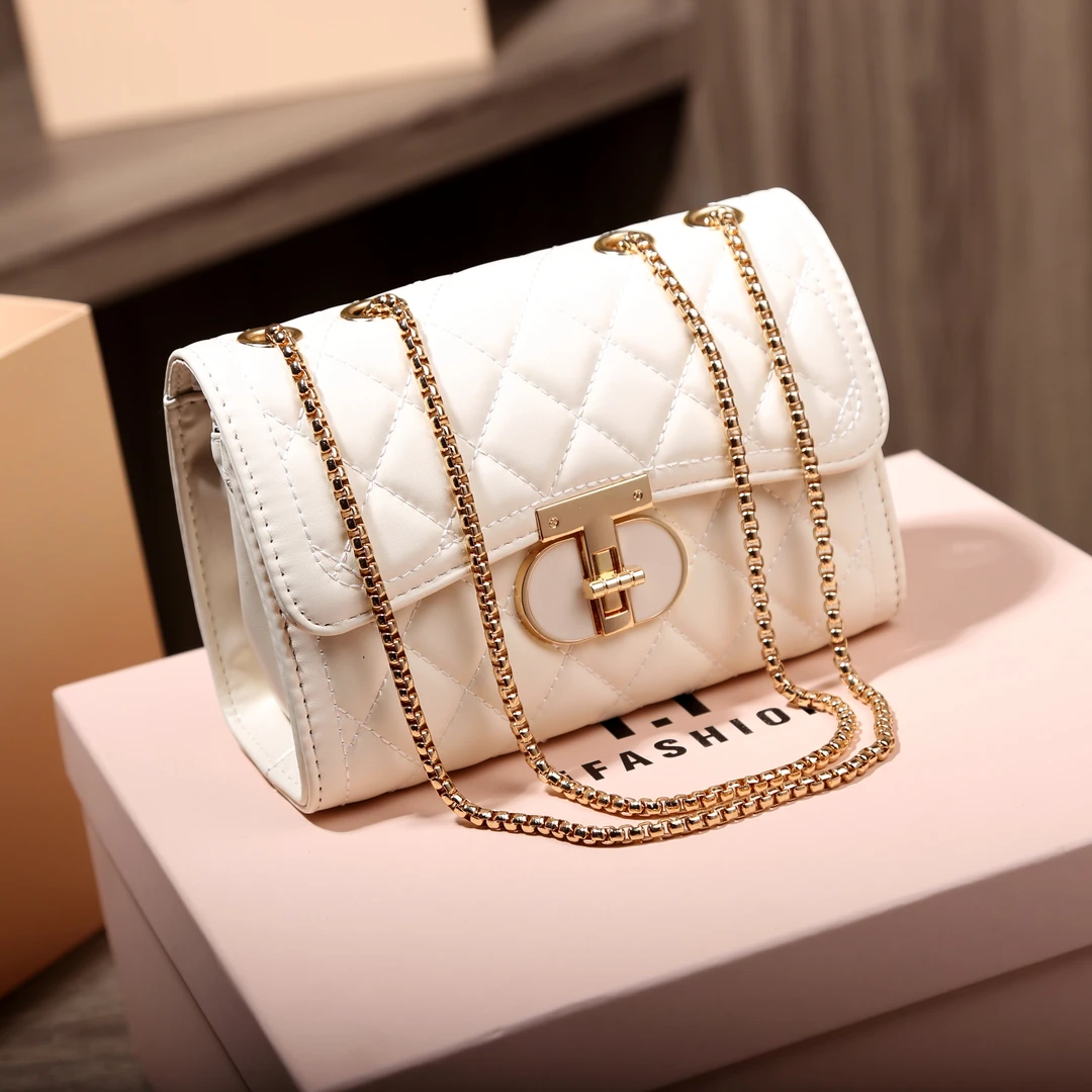 小方包女士单根轻奢链条包扣式小众斜挎包时尚多层款单肩菱格百搭