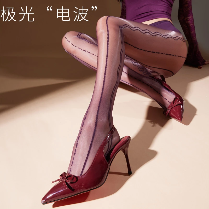 「电波」极光912针蕾丝提花性感丝袜女无缝丝滑油亮超薄连裤袜超薄