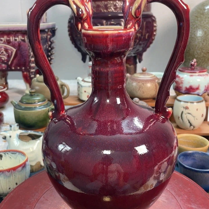 摆件钧瓷双龙尊。。。。。