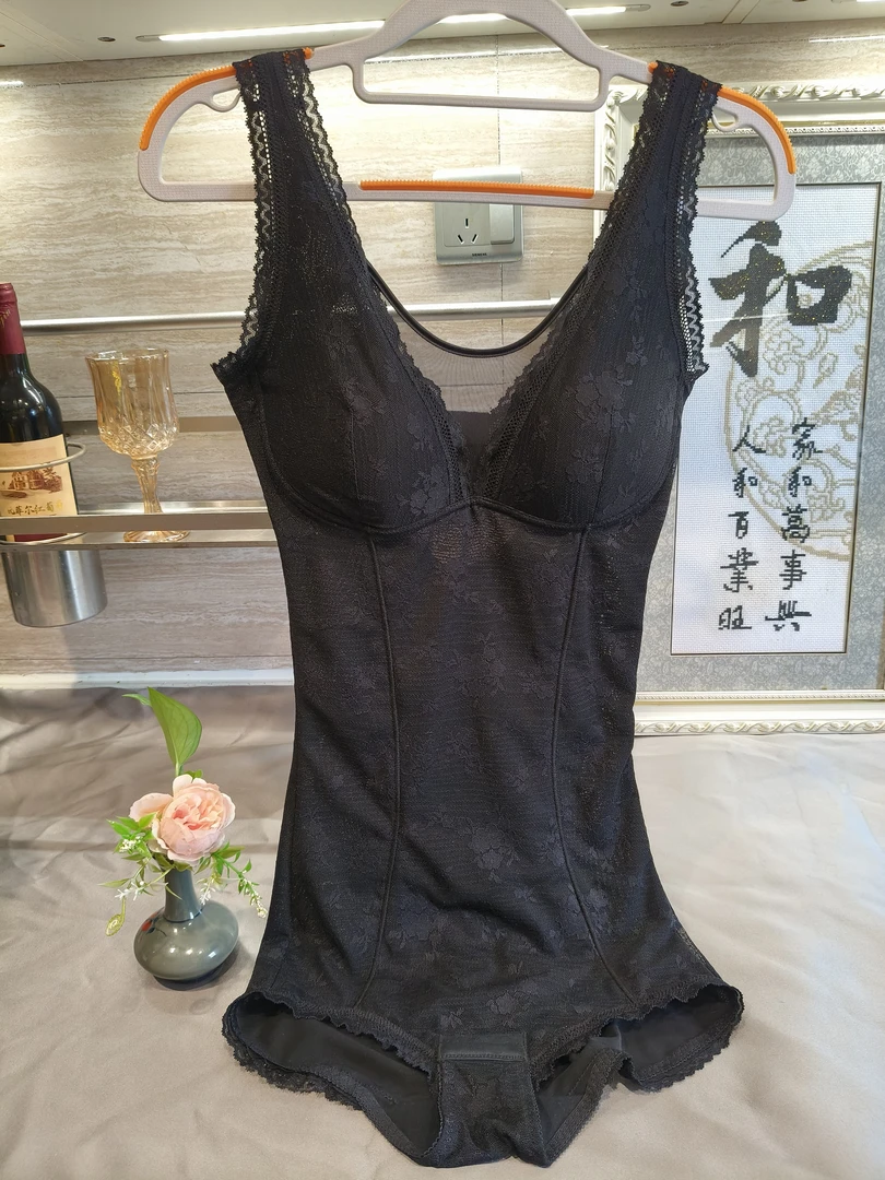 黑色显瘦长款全蕾丝性感强压塑型美体内衣无钢圈文胸女士塑身衣