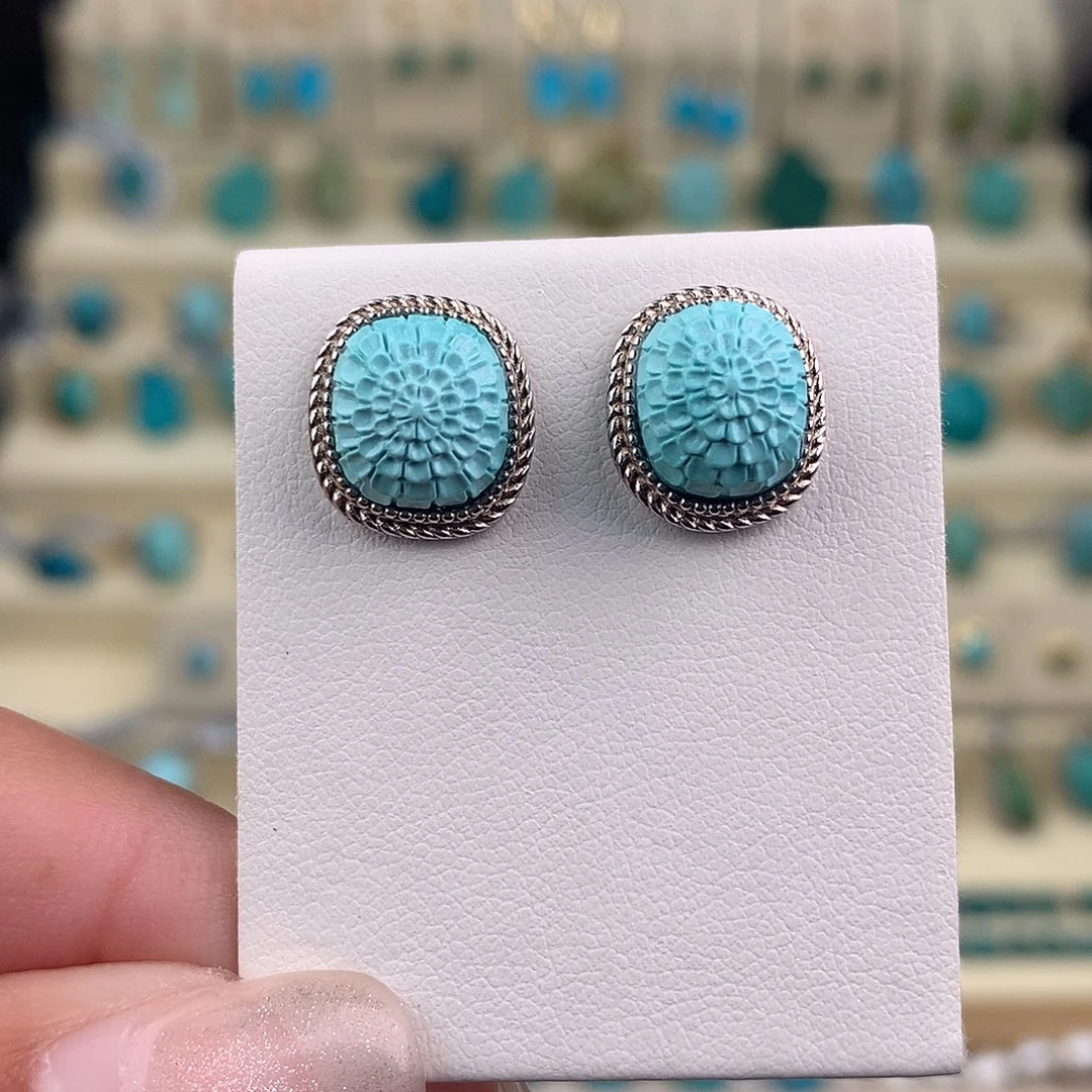 绿松石银S925镶嵌耳饰