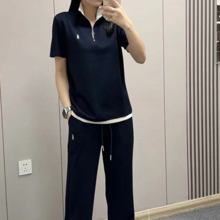 休闲运动套装女短袖上衣阔腿裤两件套
