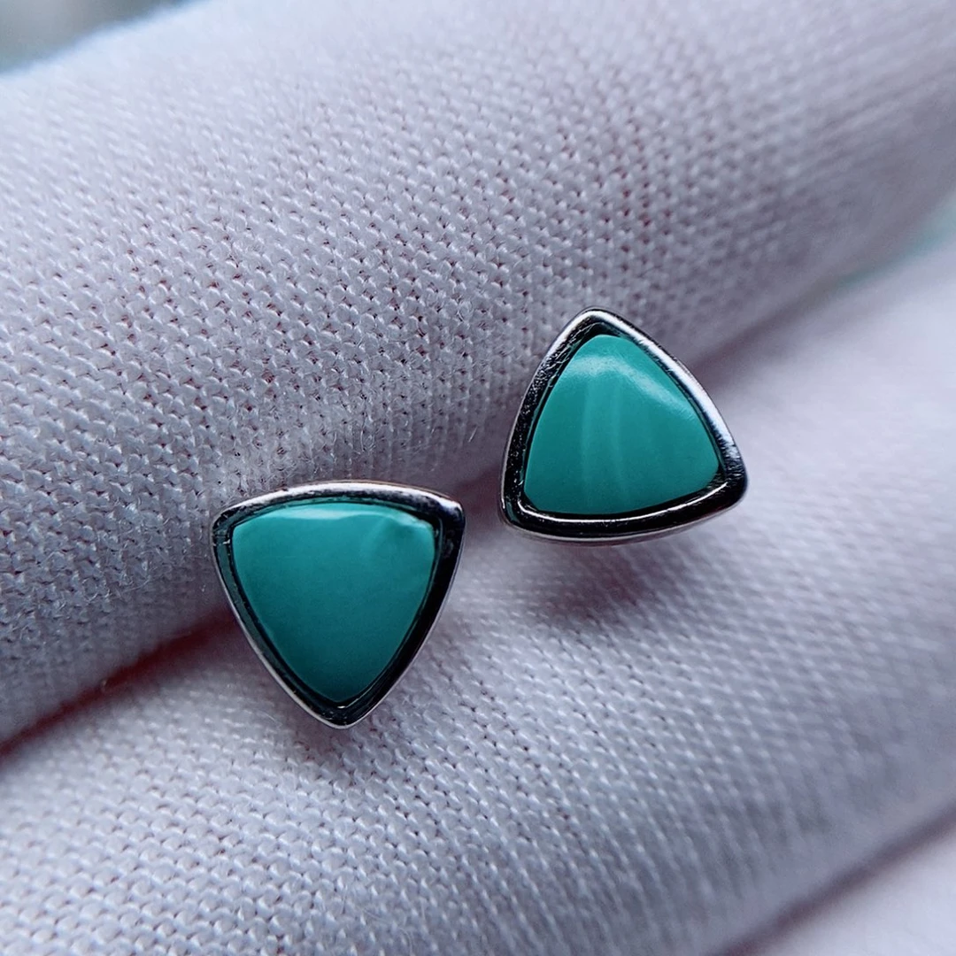 绿松石耳钉银S925镶嵌