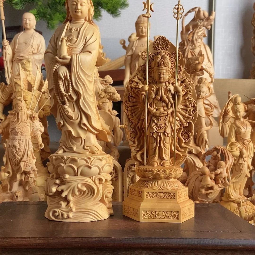 黄杨木小叶黄杨木雕两个观音