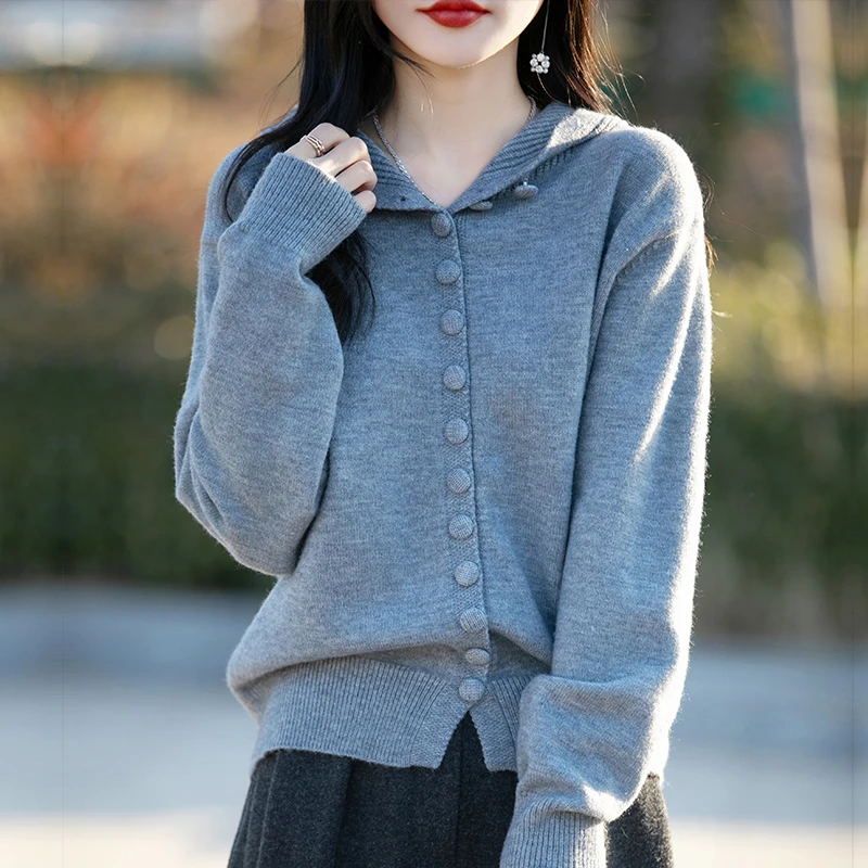 哥弟阿玛施正品女士短外套秋冬款2025连帽卫衣大码女装针织开衫